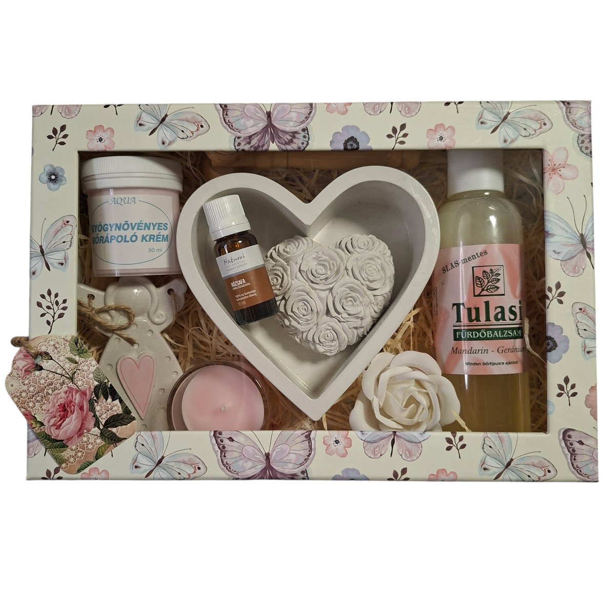 Mágneses prémium ajándékdoboz rózsafa illóolajjal és kézműves kerámia kiegészítőkkel