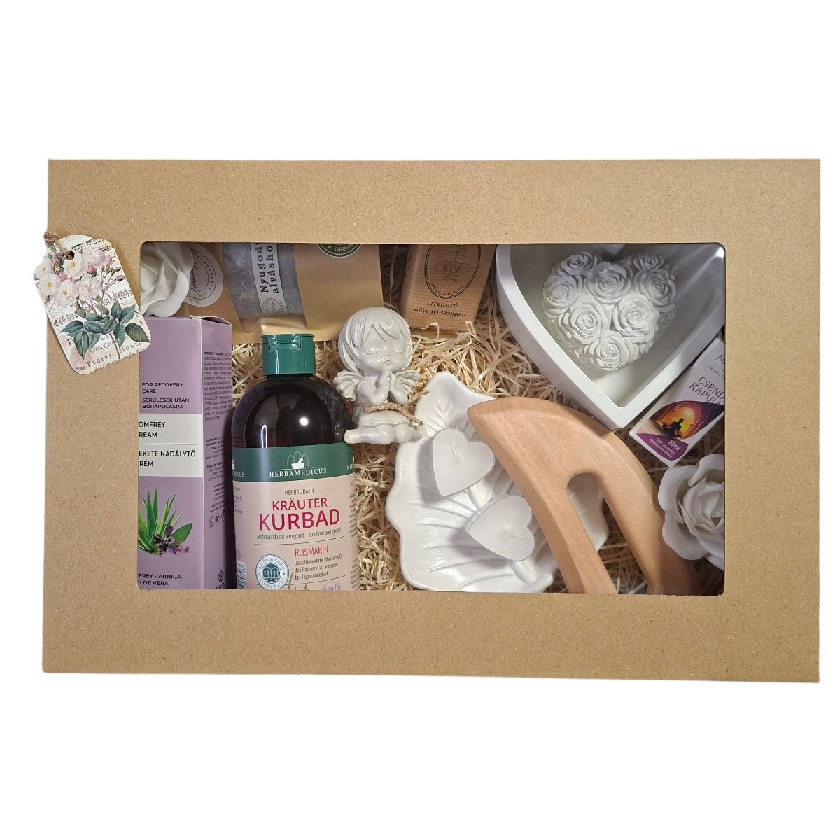 Nagy méretű prémium ajándékdoboz regeneráló gyógynövényes termékekkel – luxus otthoni spa