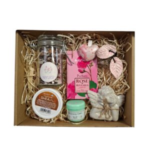 Csendpillanat Ajándékbox – Biofresh parfümolaj, sheavaj, kerámia angyalka és szív