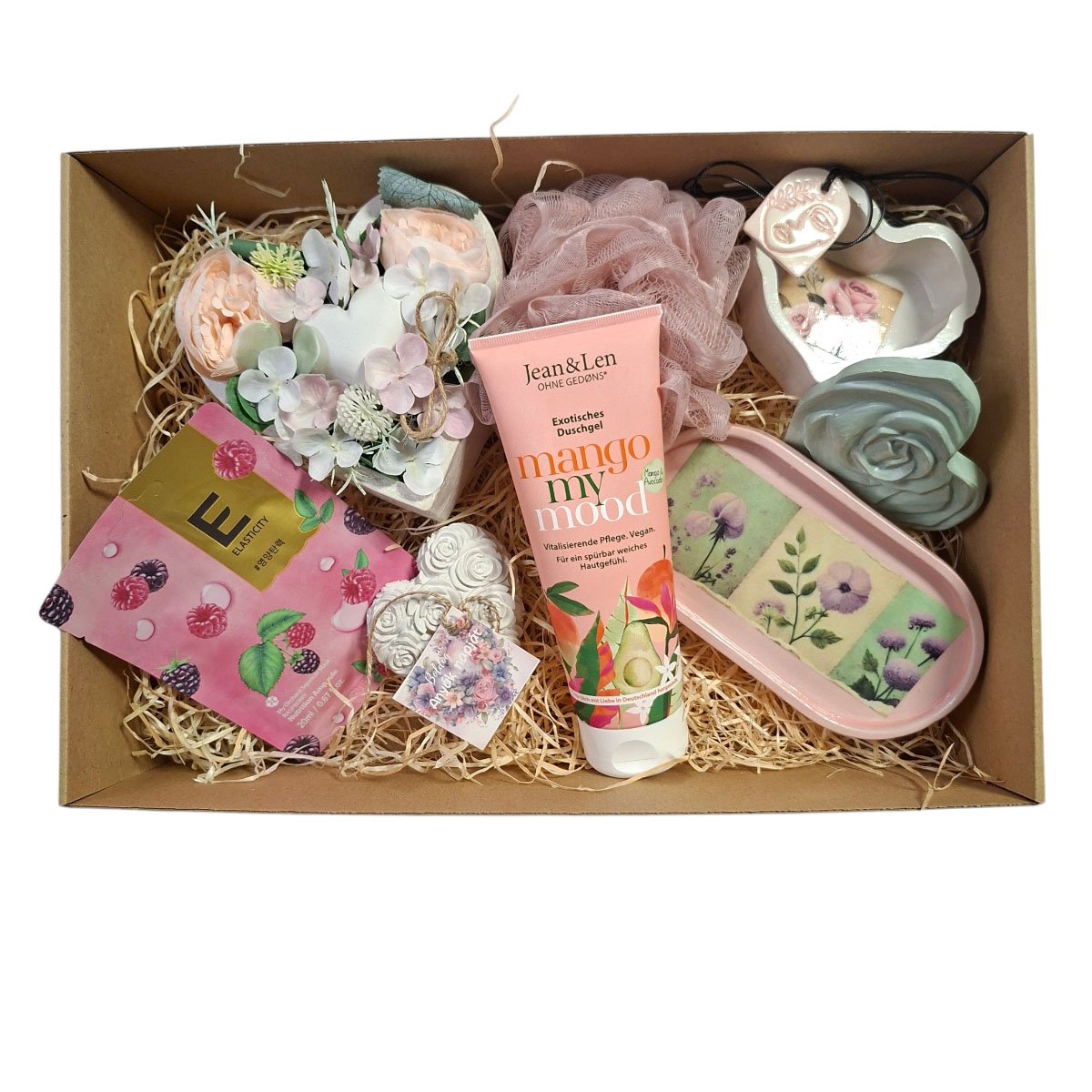 Mangóvarázs Ajándékbox – Jean & Len mangós vegan tusfürdő, arcmaszk, kerámia díszdoboz