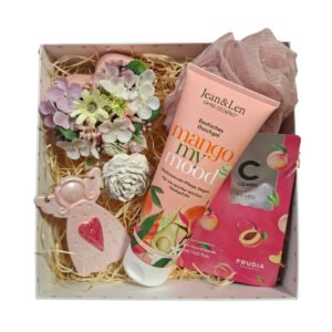 Mangóillatú Szépségdoboz – Jean & Len Mango My Mood tusfürdő, Frudia barackos arcmaszk